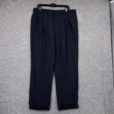 Alan Flusser Dress Pants Mens 38x32 Blue Wool Tweed Classic Fit Pleated Cuffed