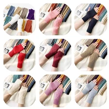 Solid-Color Warm Wrist Short Gloves Knitted Yarn Half Finger Gloves *