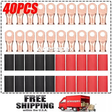 40X 1/0 AWG Gauge Copper Lugs w/ BLACK RED Heat Shrink Ring Terminals Set