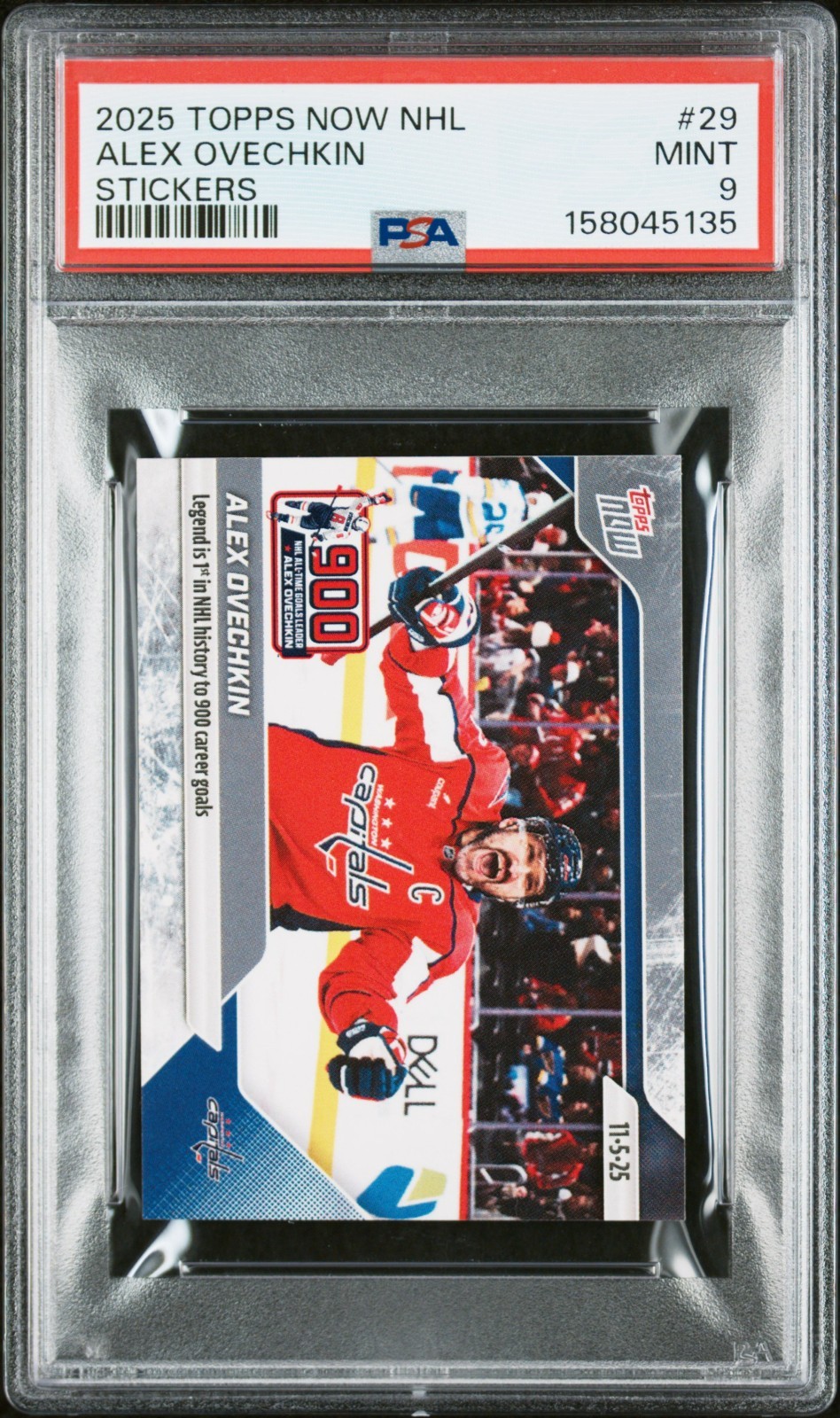 2025 TOPPS NOW NHL STICKERS 29 ALEX OVECHKIN PSA 9