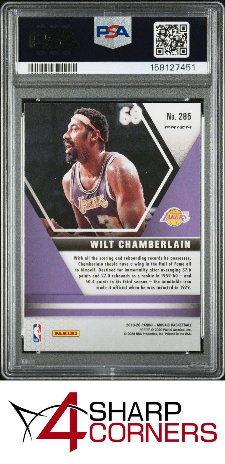 2019 PANINI MOSAIC PRIZM #285 WILT CHAMBERLAIN LAKERS HOF PSA 10 view 2