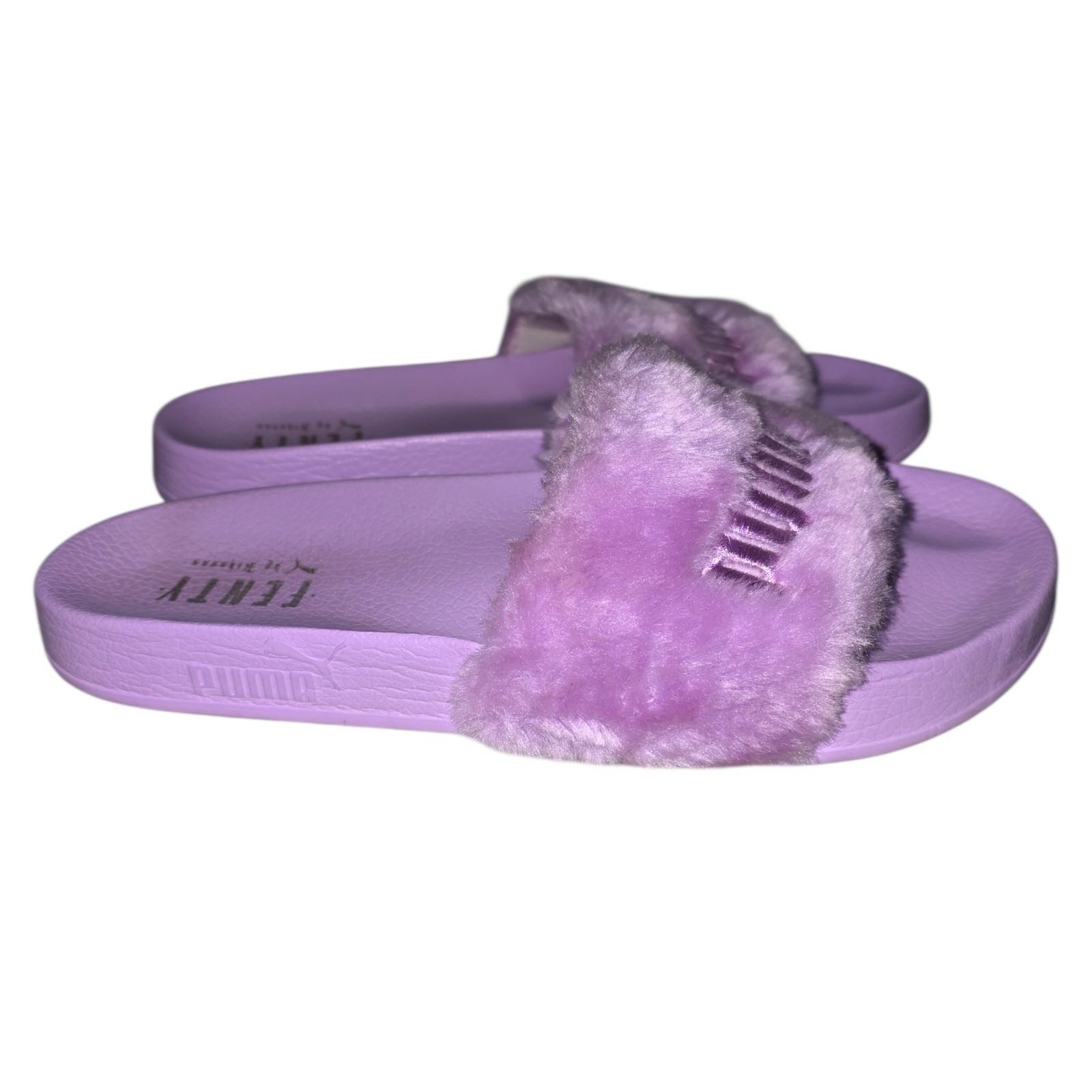 PUMA x Fenty by Rihanna Fur Slides Orchid Bloom Purple Womens 7.5 Faux Fur image 3