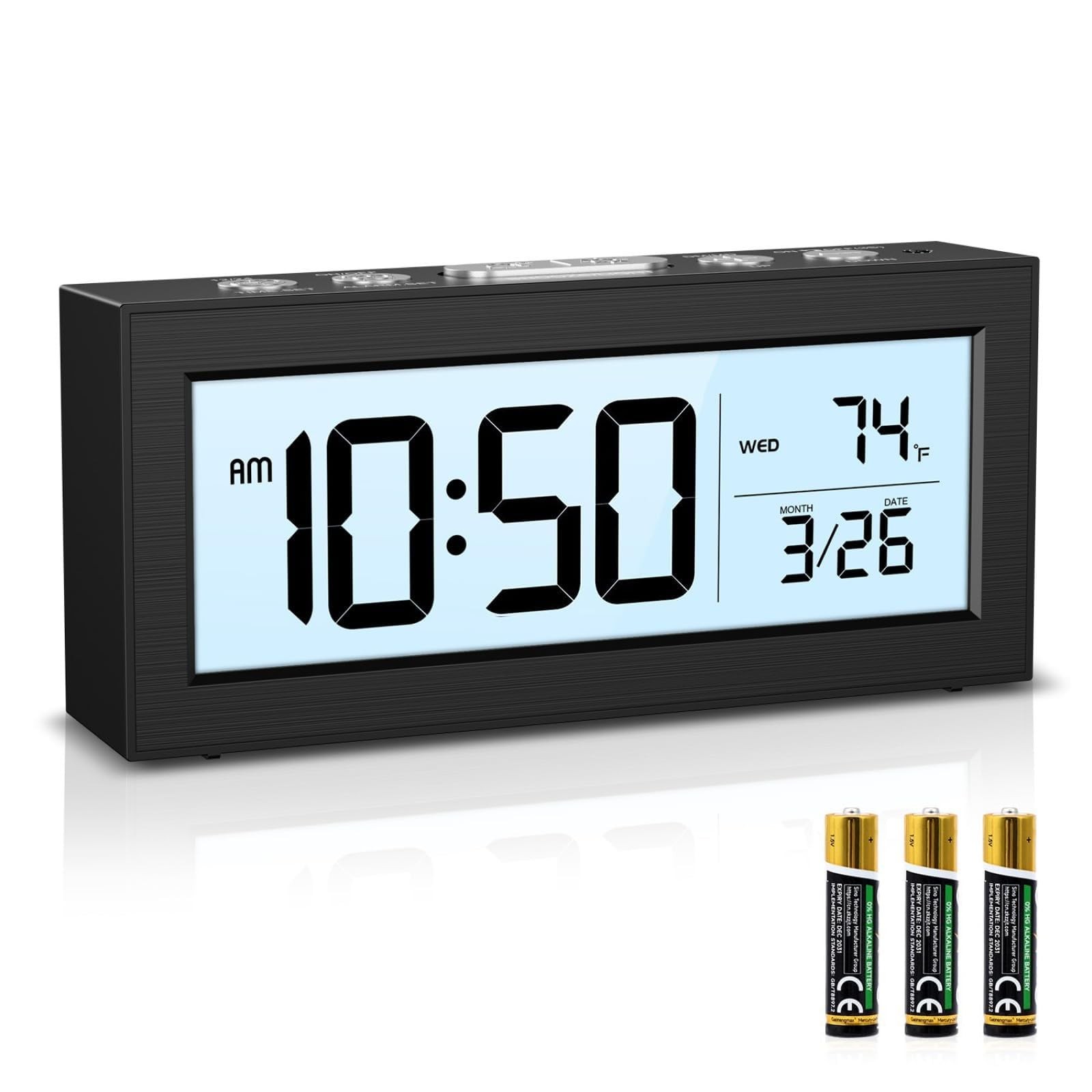 Battery Operated Digital Clock, Small Travel Alarm Clock with Indoor Temp, Da...