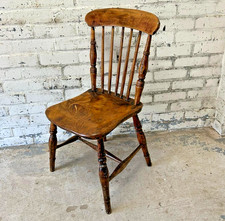 Antique Victorian Elm & Beech Farmhouse Kitchen Dining Chair (Can Deliver)