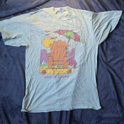 VTG Amelia Island Florida Beach Chair Sunset T-Shirt XL