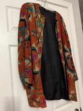 Vintage Dilemma Dhun Shroff 100 Silk Abstract Kimono Hand Painted Beaded M/L