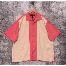 Nat Nast Shirt XL Mens Silk Bowling Camp Collar Pink Color Block