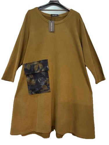 Abito Bella blu, lagenlook a forma di linea A caratteristica patch tasca L/XL 22-26 cachi - Foto 1 di 3