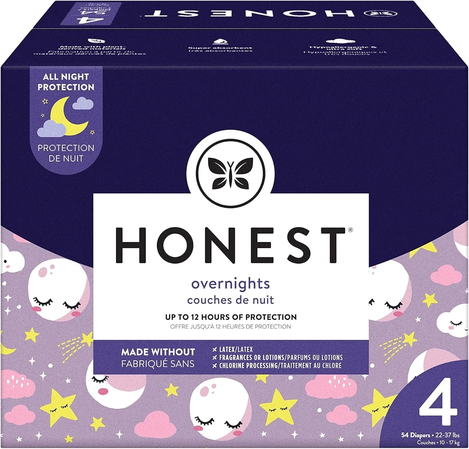 Honest Overnight Diapers Size 4 (22–37 lbs) 54 Pack