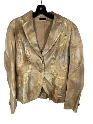 Benedetta Novi Gold Champagne Color Leather Jacket Size 44 / US 8 (large) Rare
