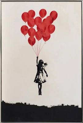 Acrylgemälde Flying Balloon Girl 60x90 cm mit Rahmen, Mädchen mit roten Ballons - Bild 1 von 4