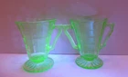 VTG Greeen Uranium Block Optic Sugar & Creamer Set, Circa 1929-1933