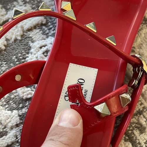 AUTH VALENTINO ROCKSTUD JELLY FLAT SANDALS RED SZ"37" Broken Part🛠️ - Picture 6 of 12