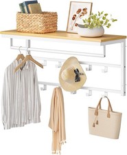 Wandgarderobe Wandregal mit 10 Haken Wandmontiertes Hängeregal Weiß Holzfarbe
