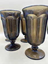 Four Imperial Glass Old Williamsburg Nut Brown Iced Tea Goblets. 6.75” See Sheen