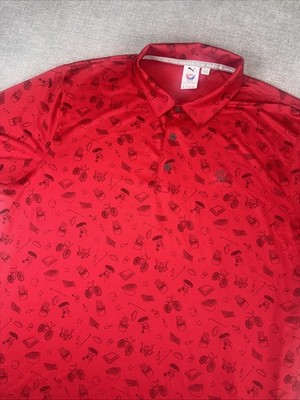 Puma Volition America Golf Polo Shirt Mens XL BBQ Cookout All Over Print Red