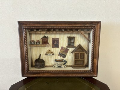 Vintage Stil Kaffee Thema 3D Schatten Box Holz & Glas Wand Display Dekor Rustikal