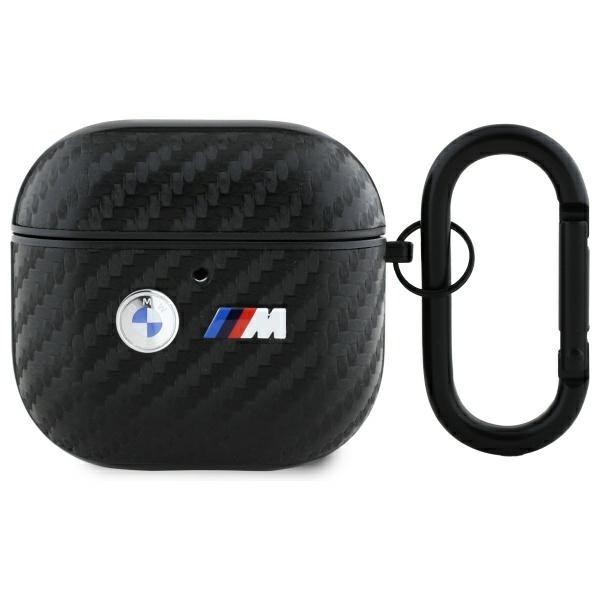 Case For AirPods 4 BMW Tricolor Carbon Look Black Logo Metal