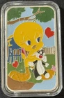 1 Oz .999 Fine Silver Looney Tunes Tweety & Sylvester The Cat Colorized Art Bar!