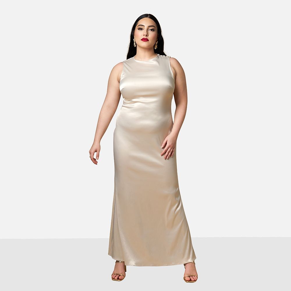 Женское макси-платье-комбинация Rebdolls из атласного тюльпана с пуговицами на плечах - Белый -