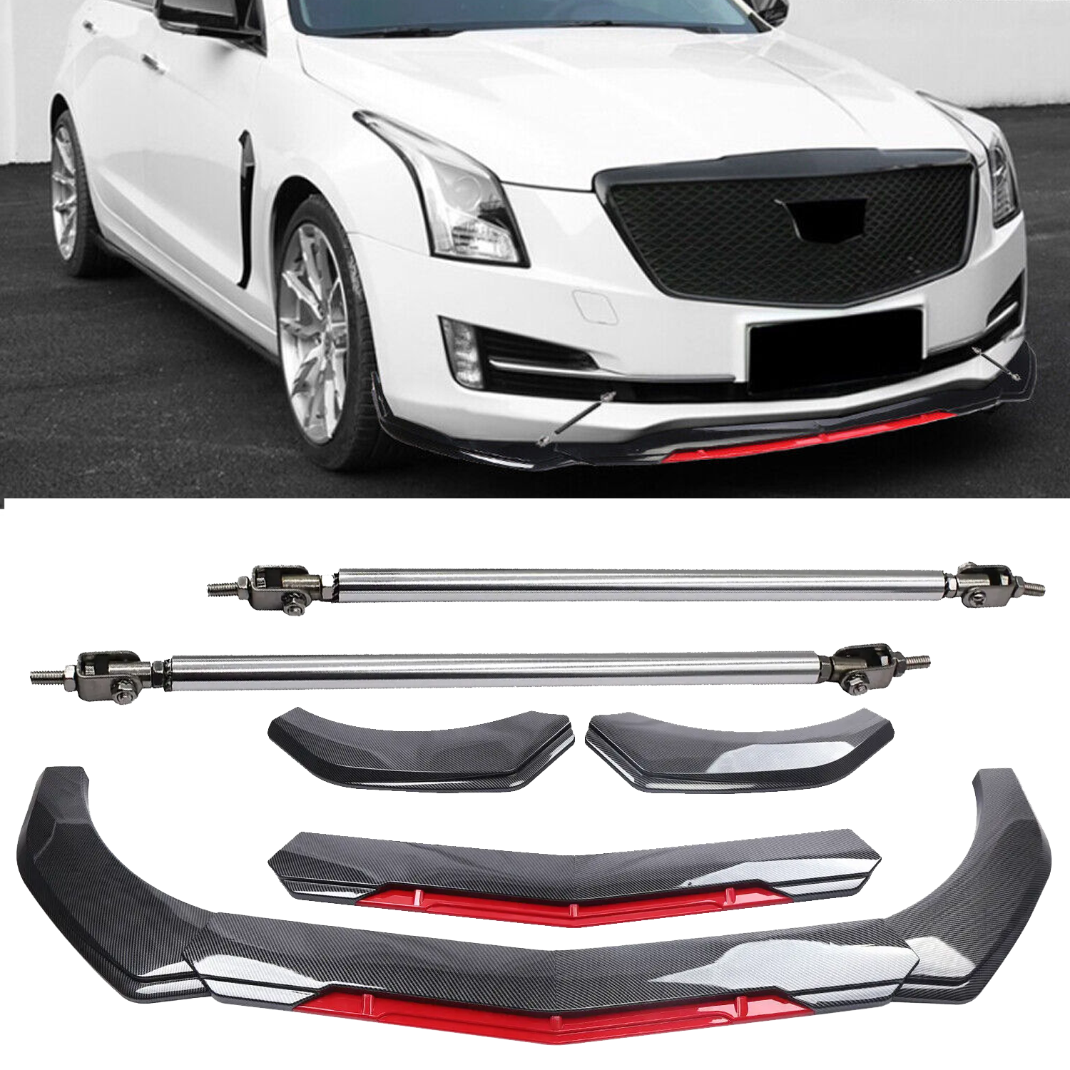 Cadillac CTS ATS Carbon Fiber Front Bumper Lip Spoiler Splitter Rod
