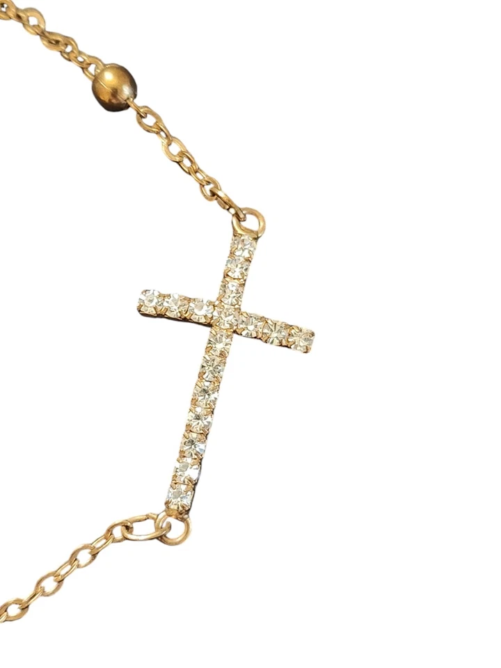 Pulsera Cruz Diamantes de Imitación Cuentas de Bronce Ajustable Moda Joyería Regalo Foto 2 de 4