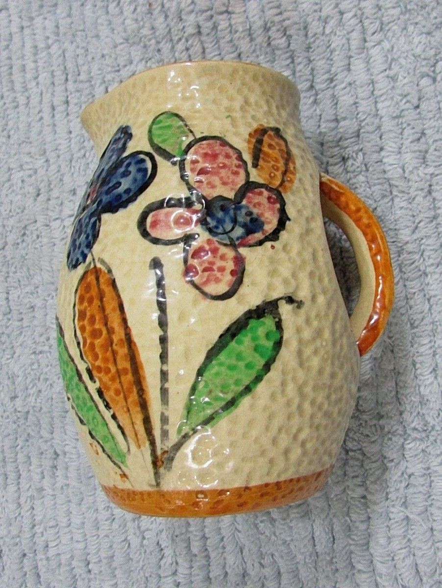 Old 1920s Hand Painted Floral Japan Orange Peel Texture Ceramic