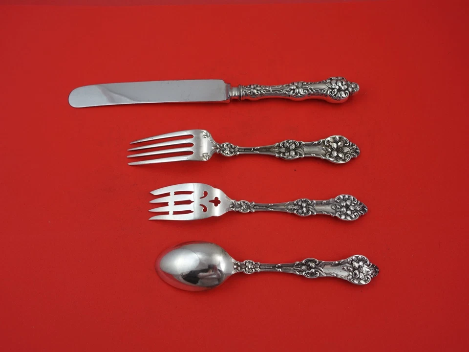 Antigua flor de azahar de Alvin / Gorham plata esterlina ajuste de lugar regular 4 piezas Foto 2 de 2