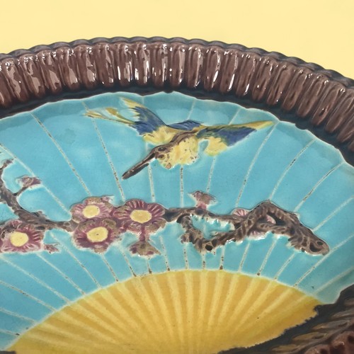 Vassoio portapane di ispirazione giapponese ceramica maiolica inglese XIX secolo - Foto 3 di 6