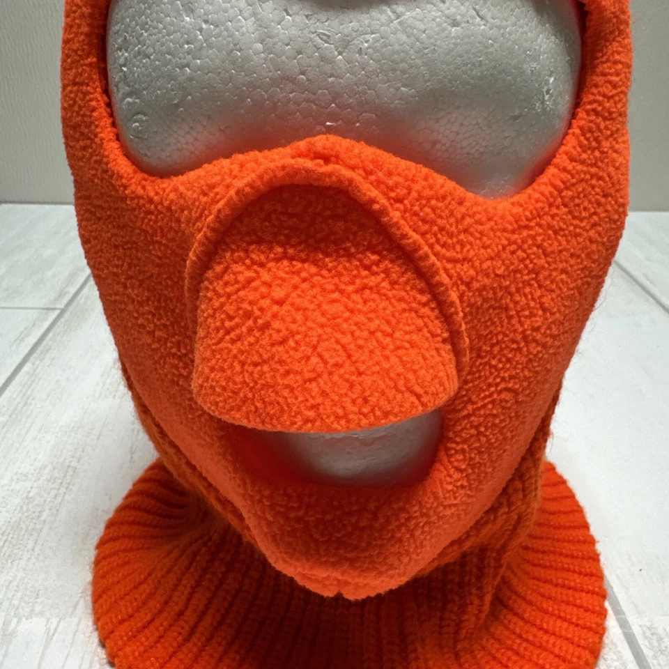 Vintage Balaclava Ski Full Face Mask Hat Orange Fleece Knit USA Made in USA Hunt - Image 2 of 4
