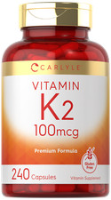 Vitamin K2 100mcg  K2 MK-4  240 Capsules  Non-GMO  Gluten Free  by Carlyle