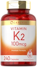 Vitamin K2 100mcg | K2 MK-4 | 240 Capsules | Non-GMO & Gluten Free | by Carlyle