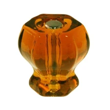 1-1/4" AMBER Hexagonal Glass Knob orange flame honey brown inch Hexagon antique 