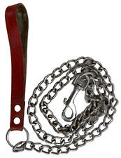 Leather Dog Leash Brown 4 Ft Long Stainless Steel Lead Clasps