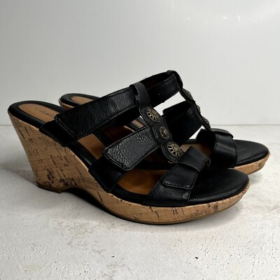 JACLYN SMITH Trisha Black Cork Wedge Mule Adjustable Straps Women’s Size  7M