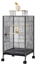 36" Wrought Iron Open Play Top Bird Cage Rolling Stand Parrots Conure  Cockatiel