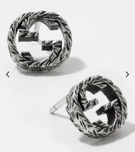 GUCCI Interlocking G 10mm Stud Earrings in Aged Silver Sterling Silver Studs Box - Picture 2 of 4