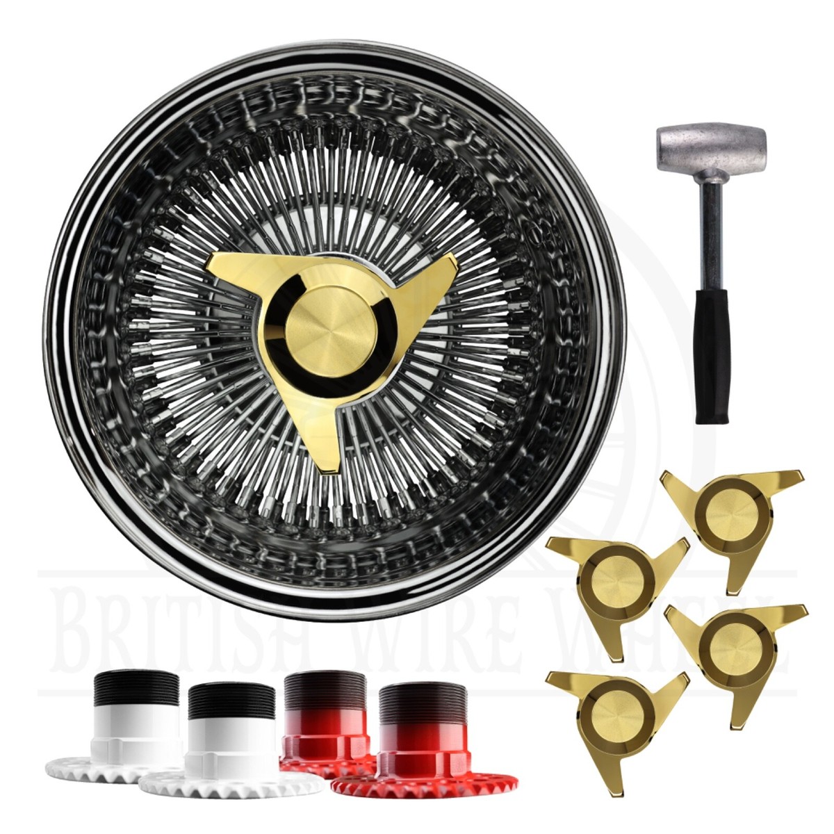RADIAL Vatos Locos ローライダーチェーン 真鍮 13x7 Rev 100 Spoke Straight Lace Lowrider Wire Wheels, 3 Bar Cut