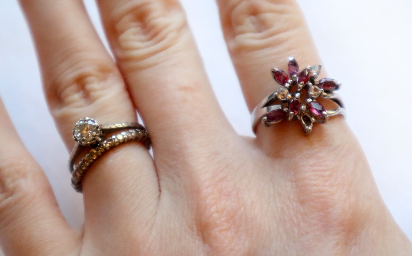 Sterling Silver Ring Simulated Ruby? CZ Stones Mi… - image 9