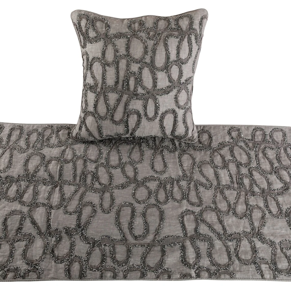Decorative King Bed Runner Gray, Embroidery Linen Bed Scarf - Grace Forever - Image 2 of 4
