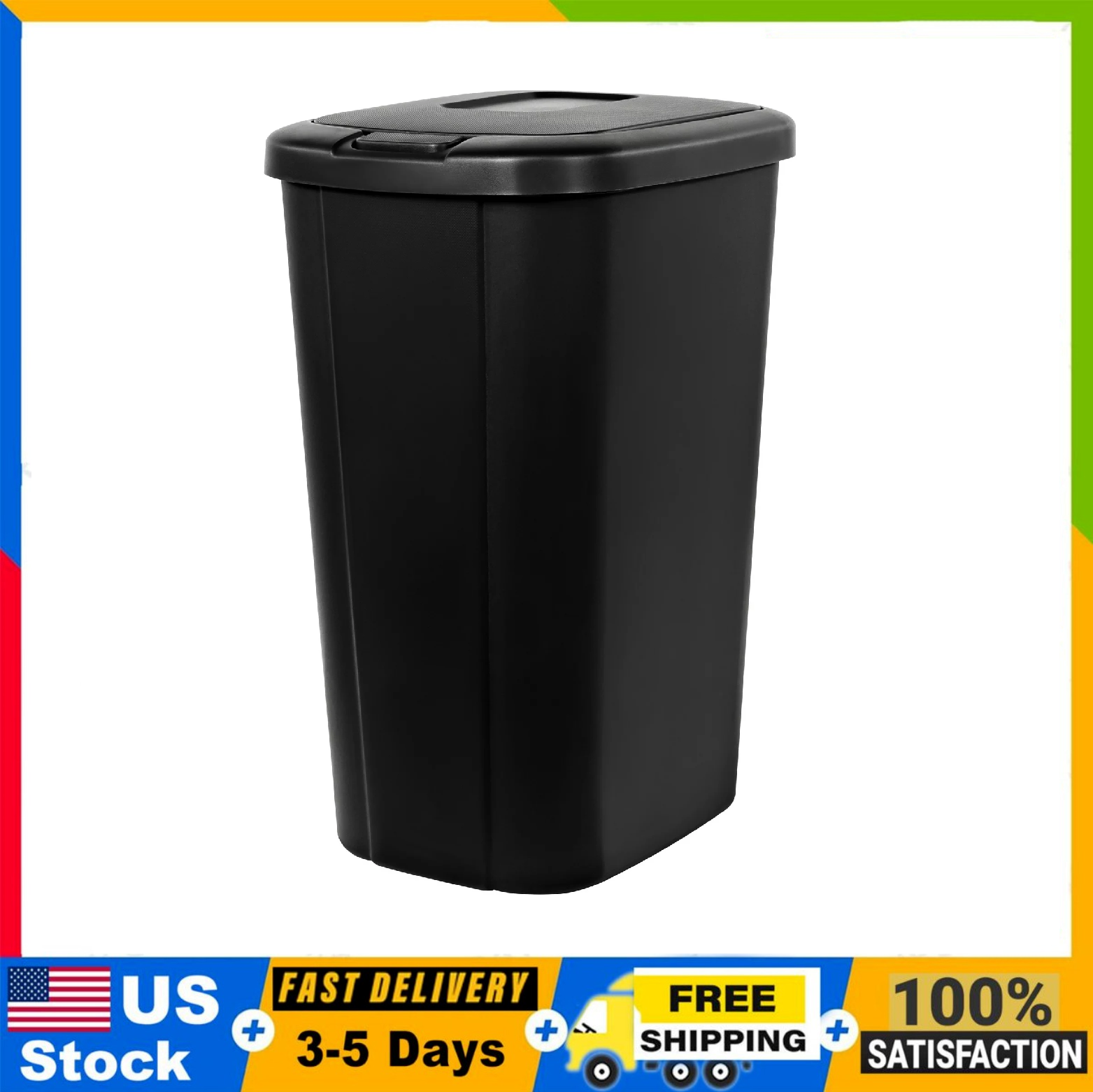 Hefty 13.3 Gallon Trash Can, Plastic Touch Top Kitchen Trash Can, Black