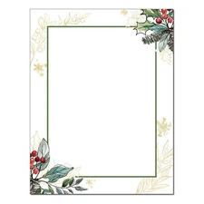 Holly Berries Winter Letterhead Printer Paper - 8.5"x11" - 25 Sheets (olhx83)