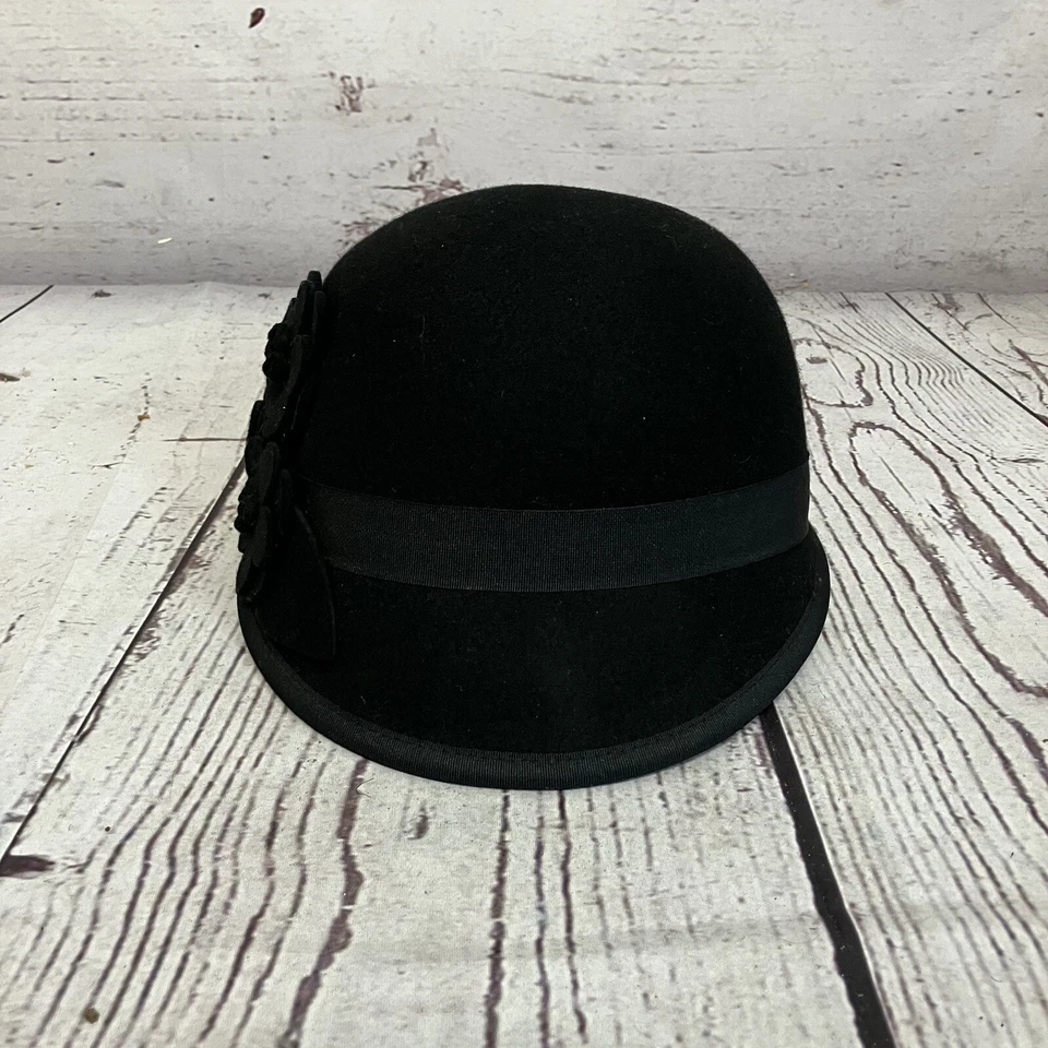 Sombrero Nine West Lana Fieltro Floral Cloche Negro Mujer Arte Invierno Otoño Foto 3 de 4