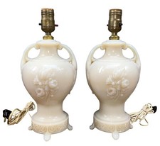 VINTAGE Antique Set of 2 ALADDIN ALACITE Floral Footed TABLE LAMP