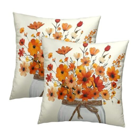 Orange Floral Throw Pillow Covers 18x18 Inch Set 18X18 Inch Orange Flower Jar