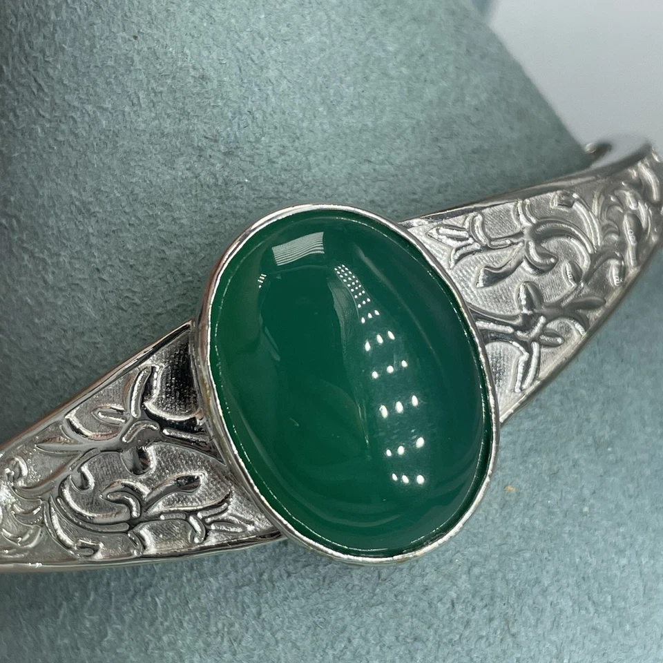 Brazalete Brazalete Platino Adjunto Ágata Verde Piedras Preciosas Cabujón Ornamentado Foto 2 de 4