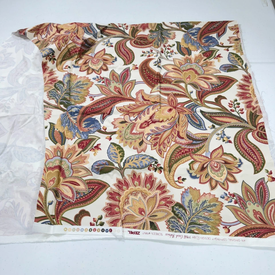 Mill Creek Tela Tapicería Rojo Verde Paisley Floral Algodón 53x22 Foto 2 de 4