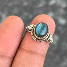 Blue Fire Labradorite Gemstone Ring-925Sterling Silver Stackable Ring Women Gift