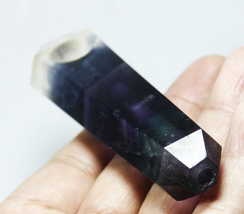 97g4.1" Natural Purple/Green Fluorite Quartz Crystal Wand Pipe w/Carb Hole 12mm - Picture 12 of 12