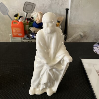 Scholar Statue Figurine Old Robed Man in White Wise Man 7.75  Ceramic